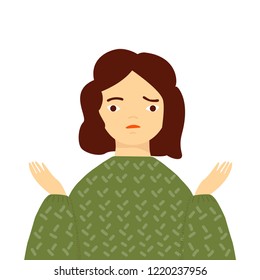  Confused or puzzled young casual girl. Vector hand drawn illustration