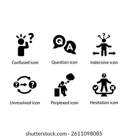 Confused, Question, Indecisive, Unresolved, Perplexed, Hesitation, Black Icon Set