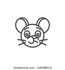 Confused rat emoticon line icon. linear style sign for mobile concept and web design. Shocked mouse face emoji outline vector icon. Chinese 2020 year of the rat  symbol, logo illustration. 