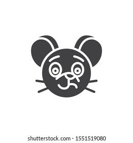 Confused rat emoticon vector icon. filled flat sign for mobile concept and web design. Shocked mouse face emoji glyph icon. Chinese 2020 year of the rat symbol, logo illustration. Vector graphics