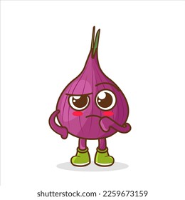 Confused red onion character cartoon