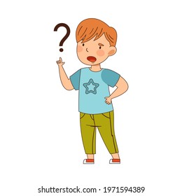 Confused Redhead Boy Pondering Question Thinking and Wondering Vector Illustration