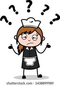 Confused - Retro Cartoon Waitress Female Chef Vector Illustration