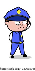 Confused - Retro Cop Policeman Vector Illustration