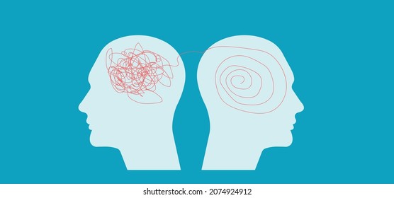 A confused silhouette and a confused silhouette. Two-faced, split personality. Mood sickness. Psychology. double personality concept
mental health concept. Vector design Eps 10