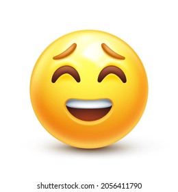 Confused Smile Emoji. Embarrassment Emoticon, Awkward Smiling Face Or Undeserved Gratitude Vector Icon