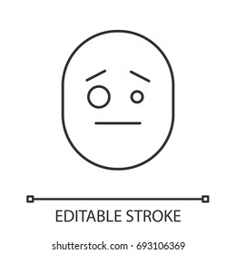 Confused smiley linear icon. Thin line illustration. Sceptical face. Contour symbol. Vector isolated outline drawing. Editable stroke
