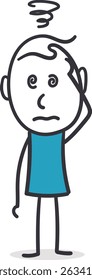 Confused stickman. A perplexed man with a swirl above his head, indicating confusion.