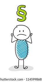 Confused stickman with section mark (paragraph( icon. Vector.