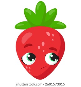 A confused strawberry with big eyes looking to the side. A bright and expressive fruit illustration, ideal for packaging, digital prints, educational materials, and kids' products