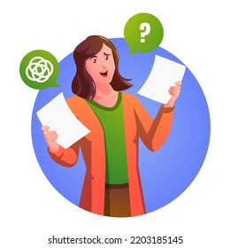 Verwirrte und gestresste Büroangestellte, die Arbeitsdokumente ansehen