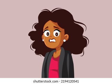 
Confused and Stressed Woman Feeling Anxious Vector Cartoon Illustration. Stressed out lady of black ethnicity feeling concerned and awkward 
