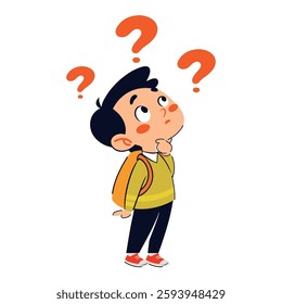 Confused student with backpack thinking about answer