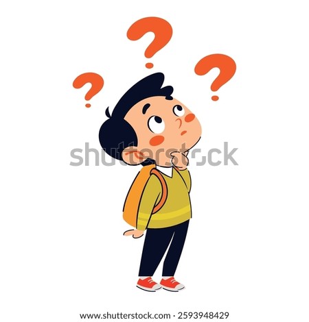 Confused student with backpack thinking about answer
