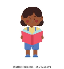 Confused student reading book learning study