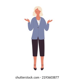 Confused Teacher Woman. Disappointed Female Professor Vector Illustration