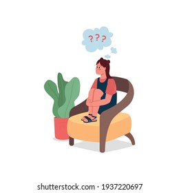 Confused Teenage Girl Flat Color Vector Detailed Character. Upset Child Sitting In Armchair. Depression And Anxiety Isolated Cartoon Illustration For Web Graphic Design And Animation