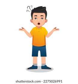 ilustración de niño confuso y pensante con signo de interrogación