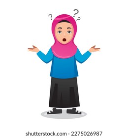 confused and thinking hijab girl illustration with question mark