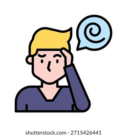 Ilustración vectorial de Avatar de Hombre de Pensamiento Confundido, Icono de Estilo Lleno