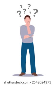  Confuso Pensamento pessoa preocupação sobre a decisão e o que deve fazer em estresse de vida e confusão para pessoa confusa pensar mão na boca.Confuso pessoa profunda no pensamento, mão na boca .