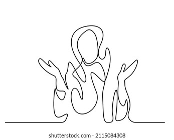 confused and thinking woman raising her hands up