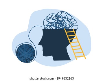 Confused Thoughts In Head. Psychological Problems, Life Troubles. Mental Illness And Need For Psychiatric Care Vector Illustration