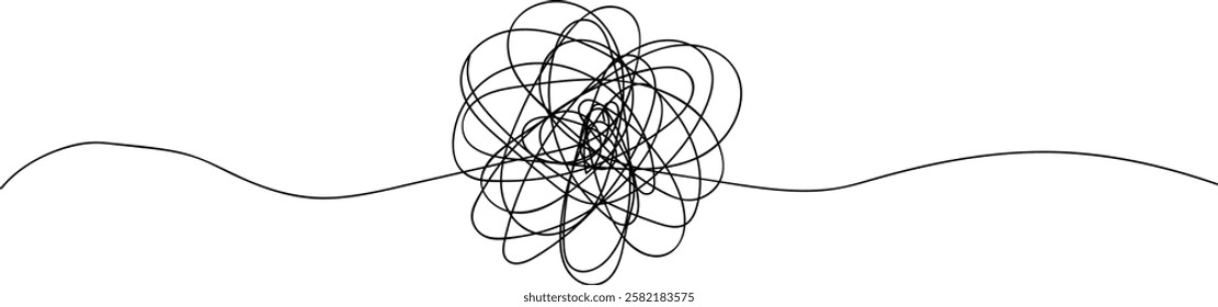 Confused thoughts in white background. Concept of mental health problems, stress, grief, headache in simple linear style. Editable vector illustration