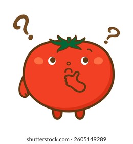 A confused tomato character deep in thought, perfect for educational or thought-related scenes.