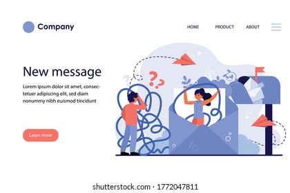 Confused upset couple communicating with email. Arguing, misunderstanding, mailbox flat vector illustration. Relationship, conflict concept for banner, website design or landing web page