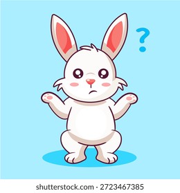 Confused White Rabbit Shrugging with a Question Mark Vector Illustration Cartoon Design