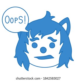 confused wolf emoticon saying Oops with a speech bubble, simplistic facial expression vector illustration, cartoon character, simple hand drawn line icon from a set
