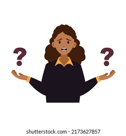 Confused woman comparing with two things. Woman questioning. Thinking woman. Business concept. Vector stock