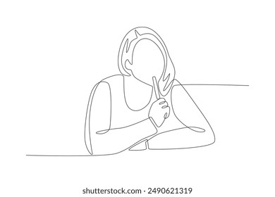 Confused woman doing homework. Homework concept one-line drawing