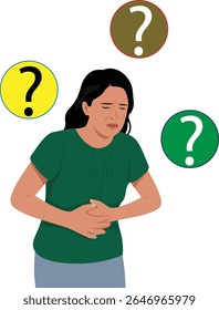 Mulher Confusa Sentindo Dor De Estômago Desconforto
