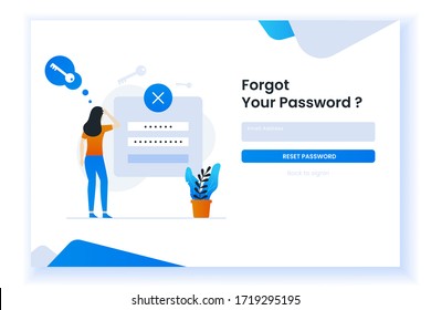 confused woman forgetting her password illustration for web page. This design can be used for websites, landing pages, UI, mobile applications, posters, banners