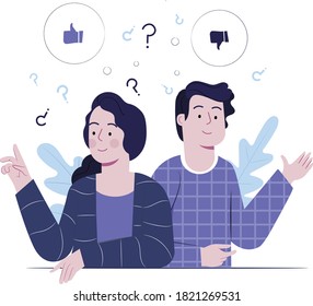 Confused woman and man thinking together. Young couple with Question. smart men and women solving problem.