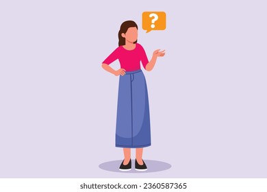 Confused Women in doubts and thoughts concept. Colored flat vector illustration isolated. 