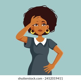 
Confused Worried Girl Feeling Doubtful Vector Illustration. Stressed out girl feeling preoccupied and concerned 
