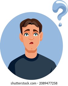 Confused Young Man Looking for an Answer Vector Cartoon. Perplexed guy feeling unsure and surprised
