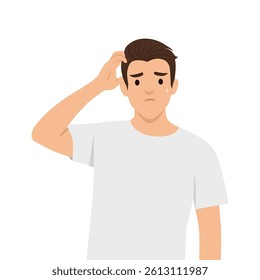 Confused Young Man Scratching His Head looking puzzled. Flat vector illustration isolated on white background