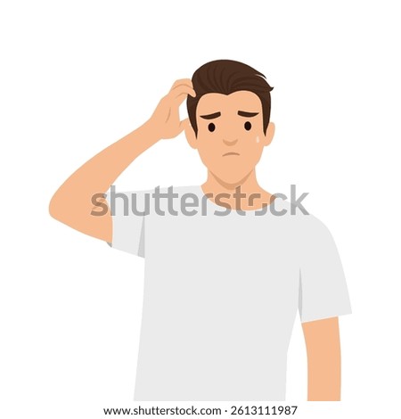 Confused Young Man Scratching His Head looking puzzled. Flat vector illustration isolated on white background