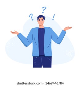 Confused young man shrugging shoulders, Vector Illustration