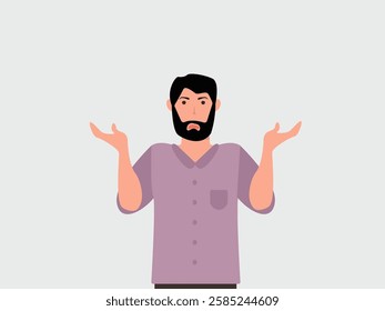 Confused young man shrugging shoulders and spreading his hands. Concept for confusion, problems,  blaming someone and playing the innocent. vector and illustration.