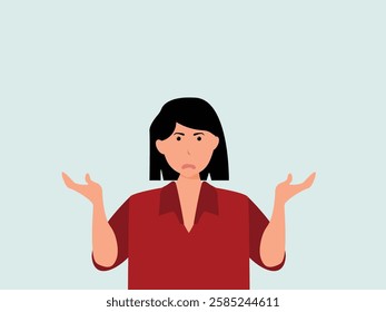 Confused young woman shrugging shoulders and spreading his hands. Concept for confusion, problems,  blaming someone and playing the innocent. vector and illustration.