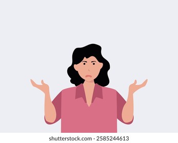 Confused young woman shrugging shoulders and spreading his hands. Concept for confusion, problems,  blaming someone and playing the innocent. vector and illustration.