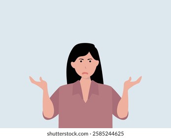 Confused young woman shrugging shoulders and spreading his hands. Concept for confusion, problems,  blaming someone and playing the innocent. vector and illustration.