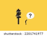 confusing businessman looking at multiple road sign with question mark and thinking which way to go. Business decision making, career path, work direction or choose the right way to success concept.