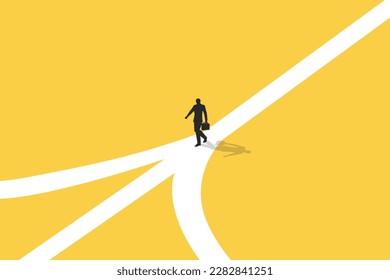 Confusing businessman looking at multiple road and thinking which way to go. Business decision making, career path, work direction or choose the right way to success concept