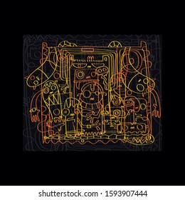 confusing doodles on black background